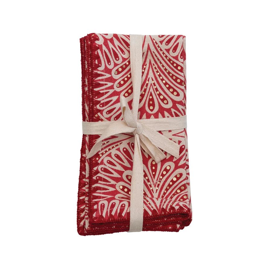 Set of Four Cotton Napkins Red, Gold, Off White - Marmalade Mercantile