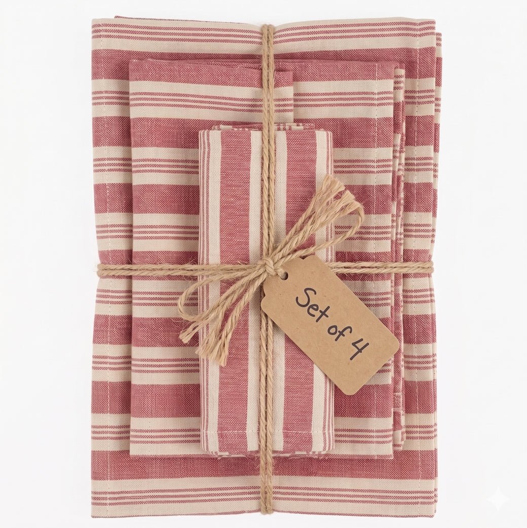 Set of Four Cotton Red Stripe Napkins - Marmalade Mercantile