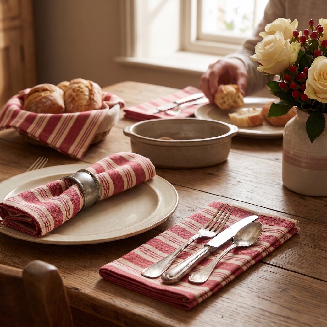 Set of Four Cotton Red Stripe Napkins - Marmalade Mercantile