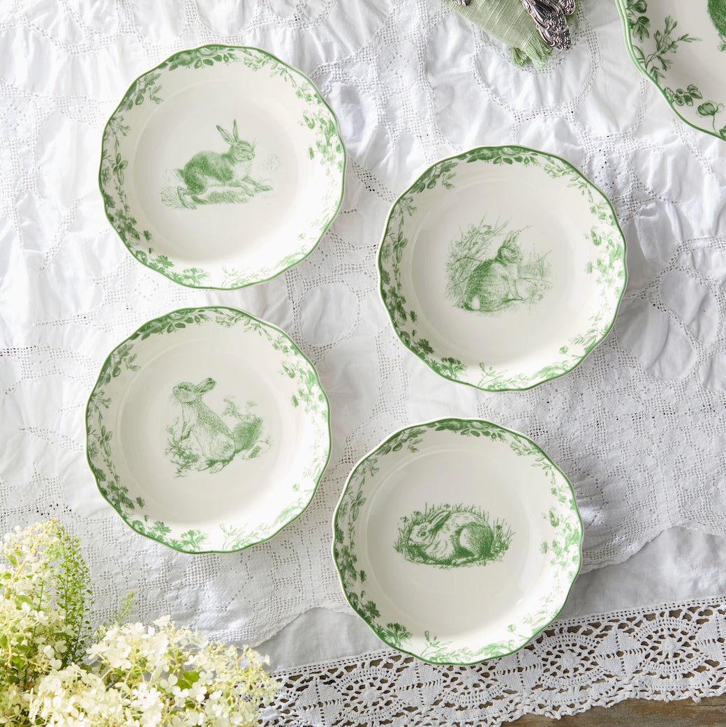 Set of Four Le Jardin Green Bunny Soup Bowls - Marmalade Mercantile