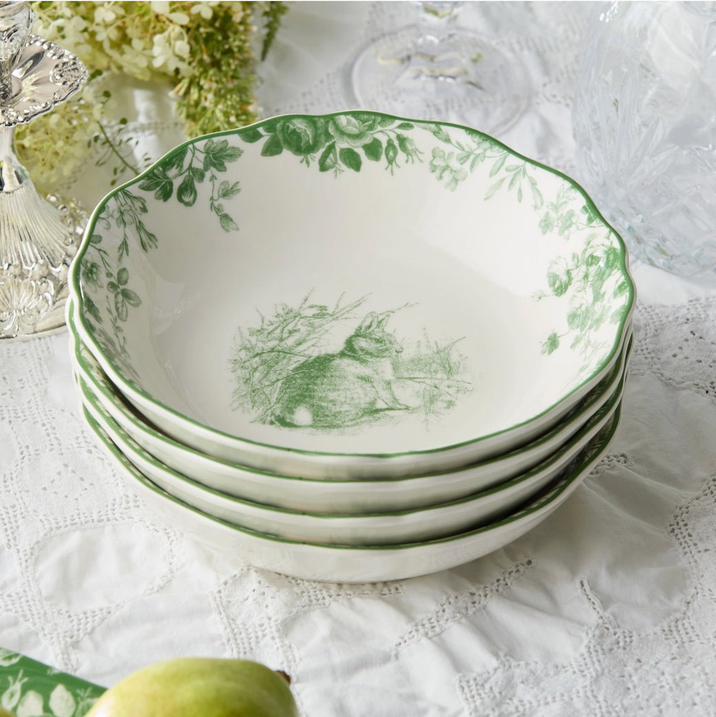 Set of Four Le Jardin Green Bunny Soup Bowls - Marmalade Mercantile