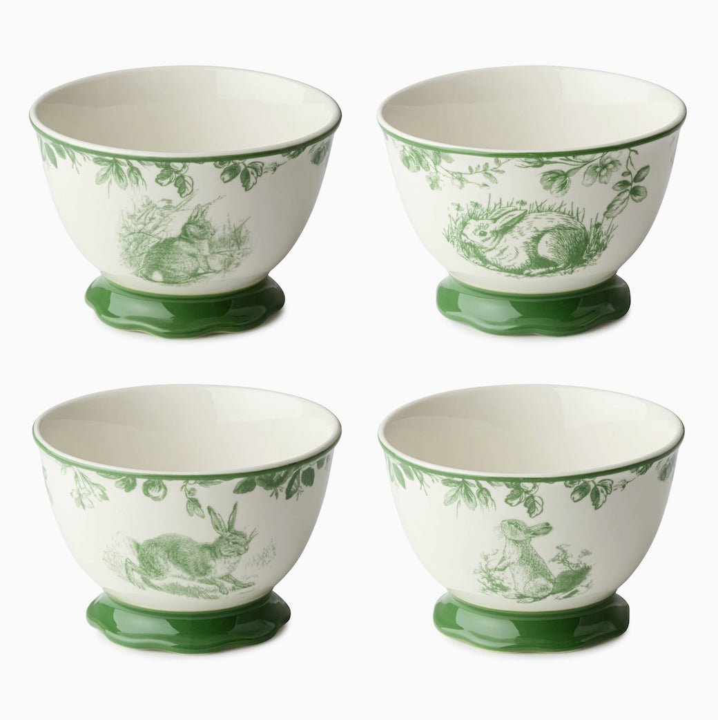 Set of Four Le Jardin Green Garden Bunny Ice Cream Bowls - Marmalade Mercantile