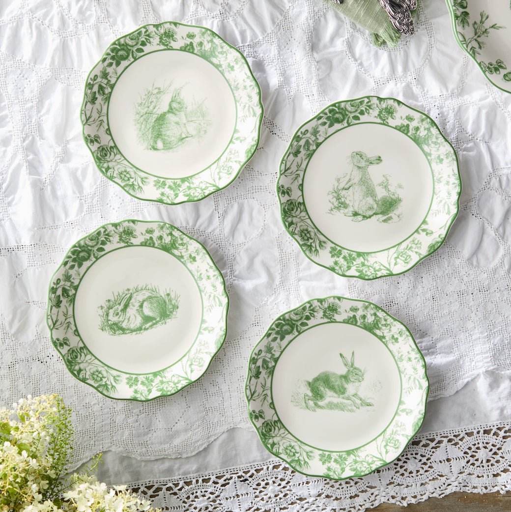 Set of Four Le Jardin Green Garden Bunny Salad Plates - Marmalade Mercantile