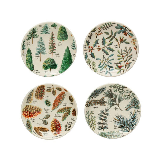 Set of Four Mini Holiday Snack Plates w Christmas Botanicals - Marmalade Mercantile