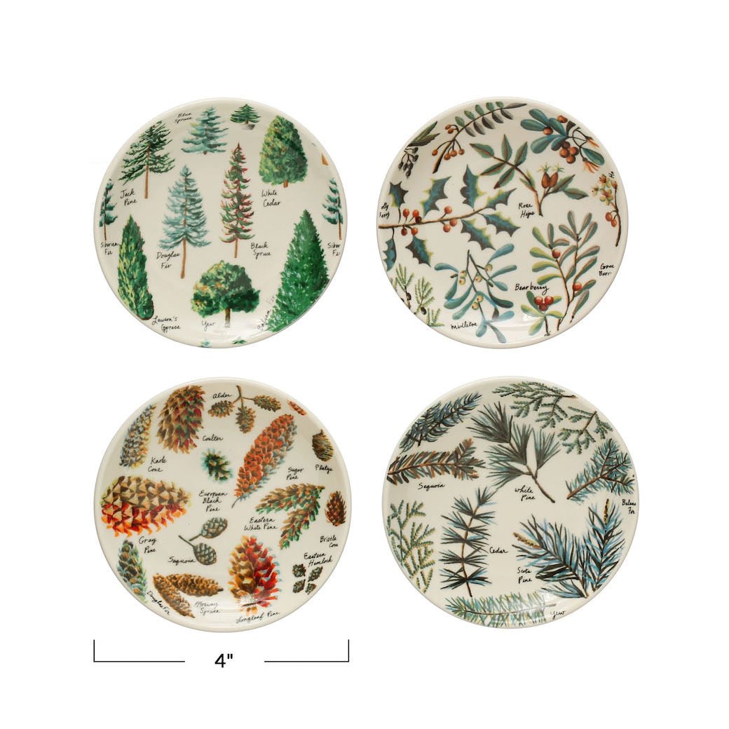 Set of Four Mini Holiday Snack Plates w Christmas Botanicals - Marmalade Mercantile