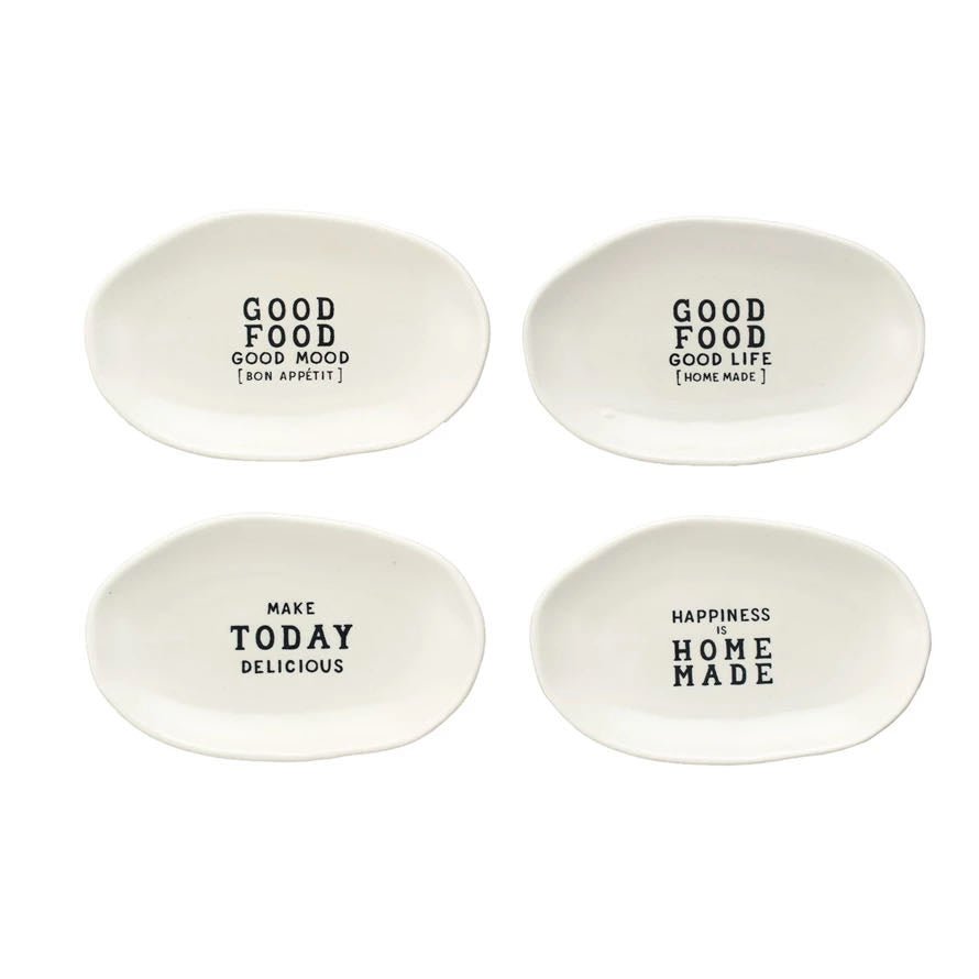 Set of Four Oval Stoneware Tapas Dishes with Saying - Marmalade Mercantile