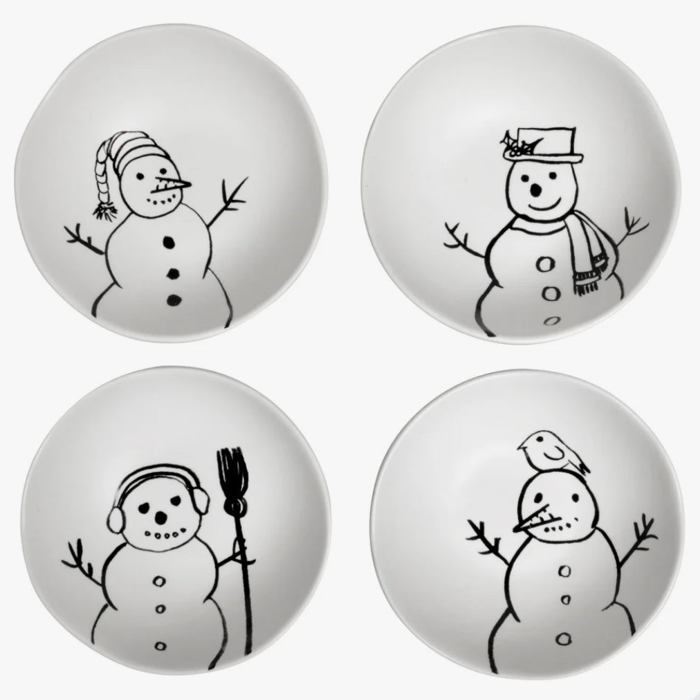 Set of Four Petite Sketched Snowman Dishes - Marmalade Mercantile