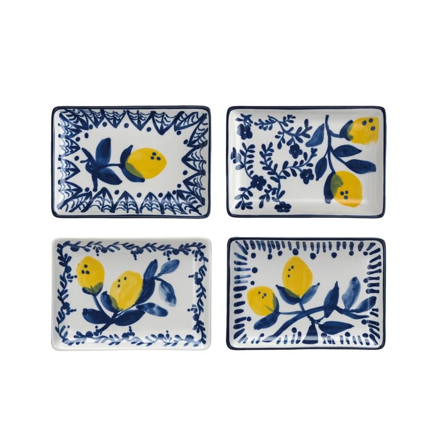 Set of Four Small Snack Plates with Lemon Pattern - Marmalade Mercantile