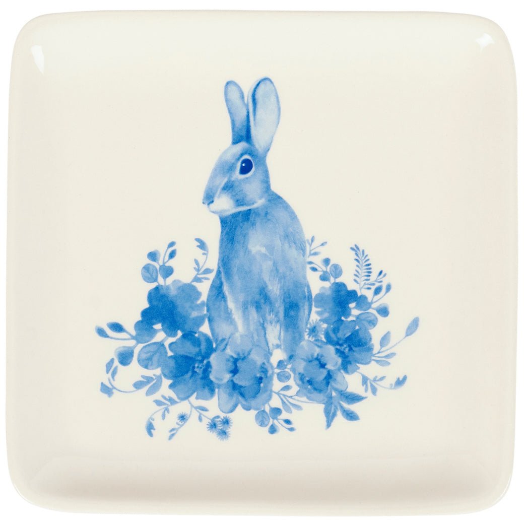 Set of Four Square Tapas Snack Plates Bunny w Flowers - Marmalade Mercantile