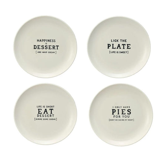 Set of Four Stoneware 6” Dessert Plates with Fun Sayings - Marmalade Mercantile