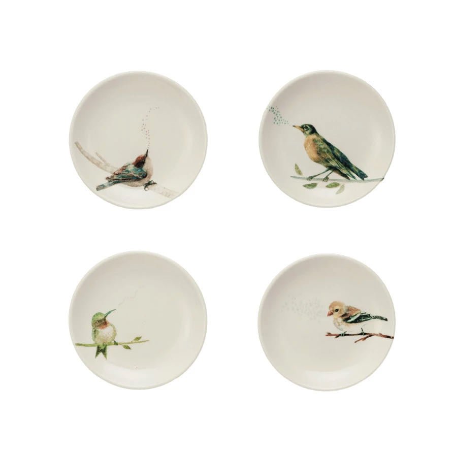 Set of Four Stoneware Mini Dishes with Birds - Marmalade Mercantile