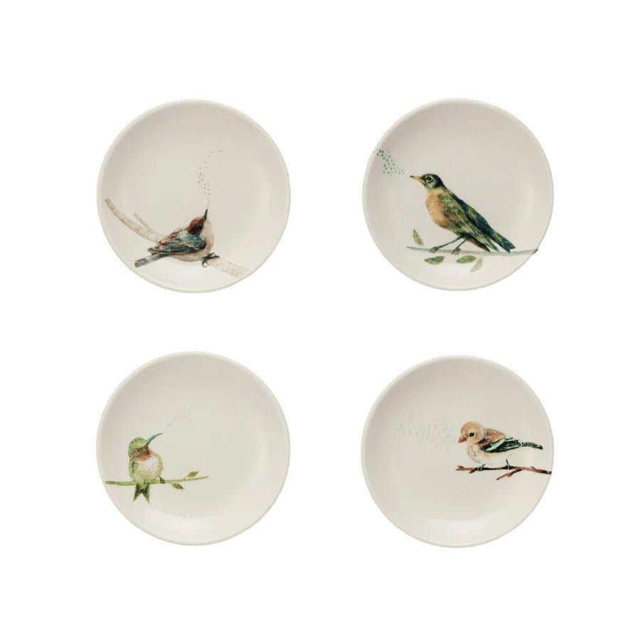 Set of Four Stoneware Mini Dishes with Birds