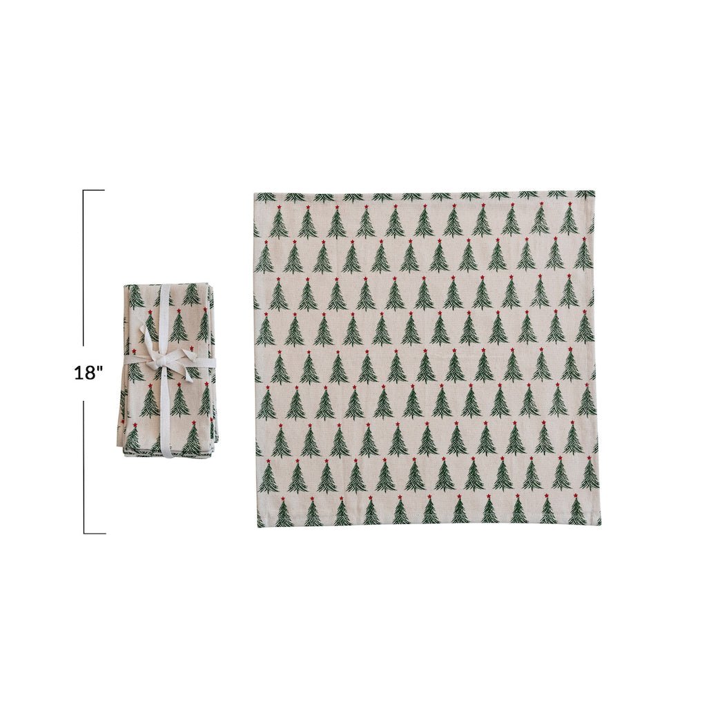 Set of Four Stonewashed Cotton Printed Cocktail Napkins w Tree Pattern - Marmalade Mercantile
