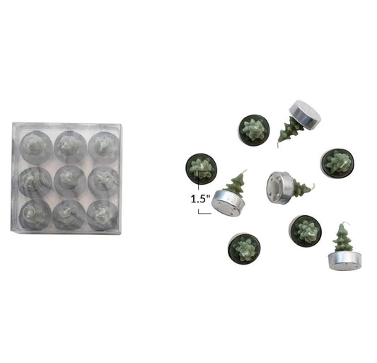 Set of Nine Round Unscented Tree Tealights, Evergreen Color - Marmalade Mercantile