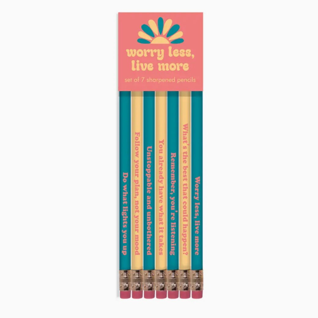 Set of Seven 2 Pencils "Worry Less Live More" - Marmalade Mercantile