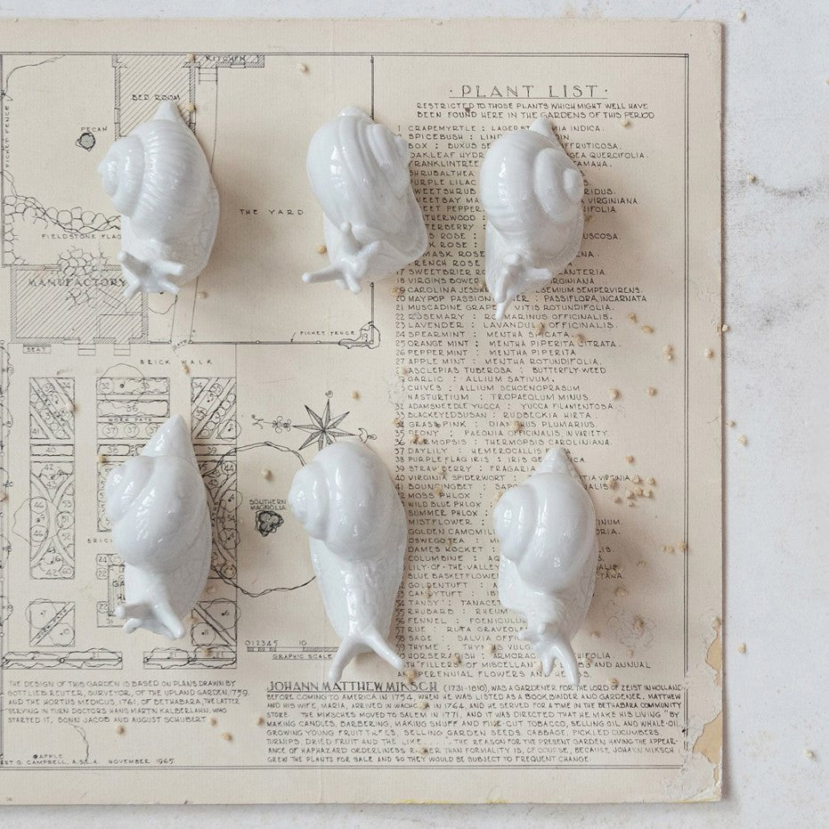 Set of Six Delightful White Stoneware Snails - Marmalade Mercantile