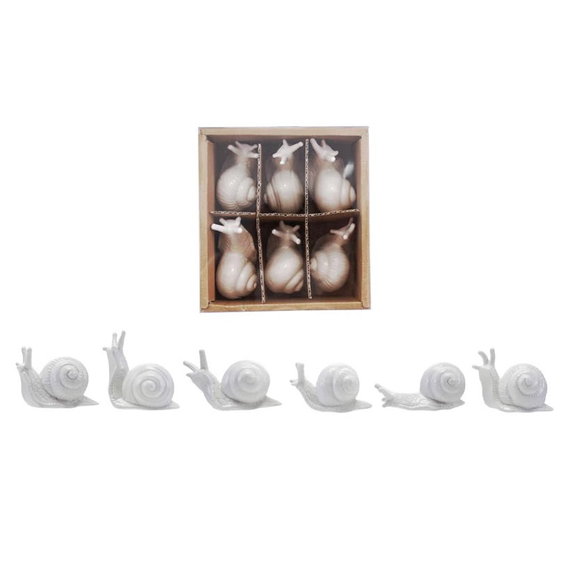 Set of Six Delightful White Stoneware Snails - Marmalade Mercantile