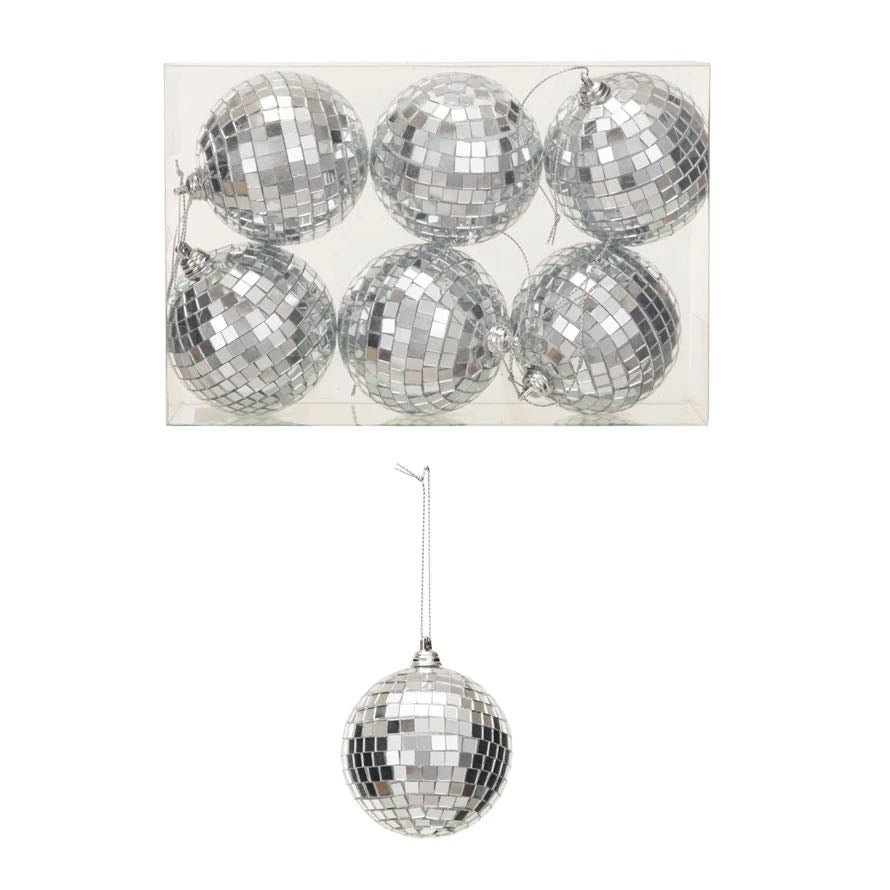 Set of Six Glass & Foam Disco Ball Christmas Ornaments CHOICE of Silver or Gold - Marmalade Mercantile