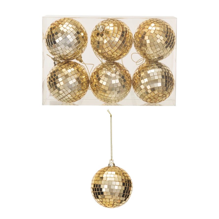 Set of Six Glass & Foam Disco Ball Christmas Ornaments CHOICE of Silver or Gold - Marmalade Mercantile