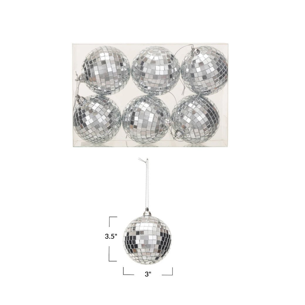 Set of Six Glass & Foam Disco Ball Christmas Ornaments CHOICE of Silver or Gold - Marmalade Mercantile