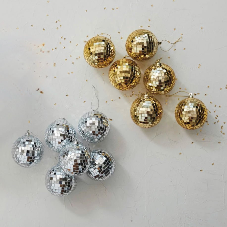 Set of Six Glass & Foam Disco Ball Christmas Ornaments CHOICE of Silver or Gold - Marmalade Mercantile