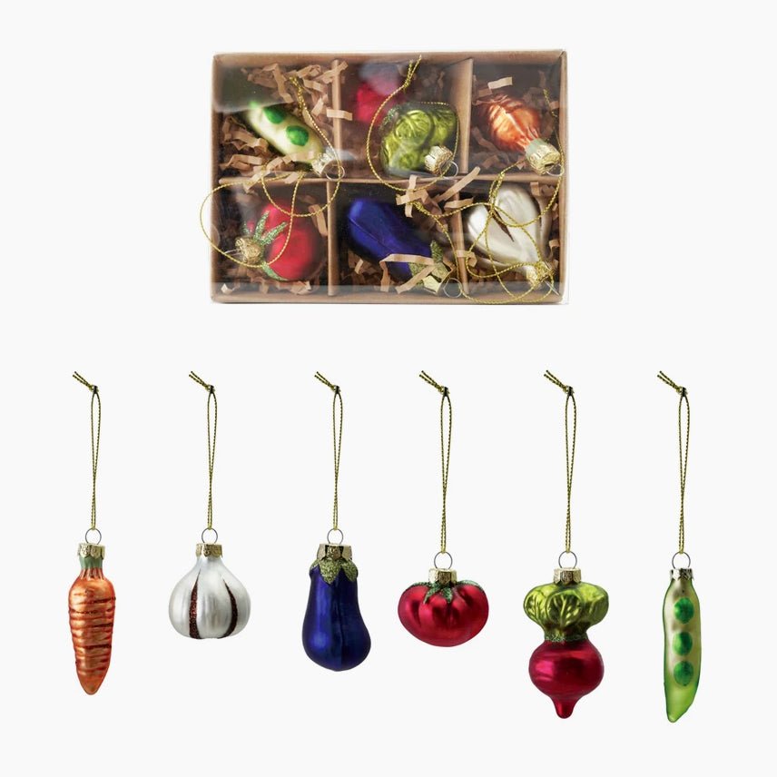 Set of Six Petite Glittered Glass Veggie Ornaments - Marmalade Mercantile