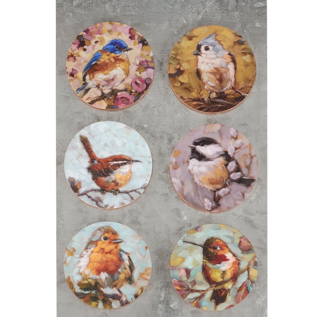 Set of Six Round Wooden Tiny Bird Magnets - Marmalade Mercantile