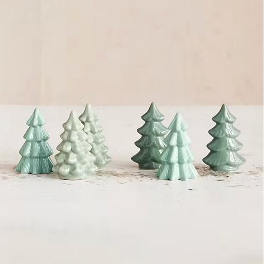 Set of Six Tiny 2" Christmas Trees Shades of Green - Marmalade Mercantile