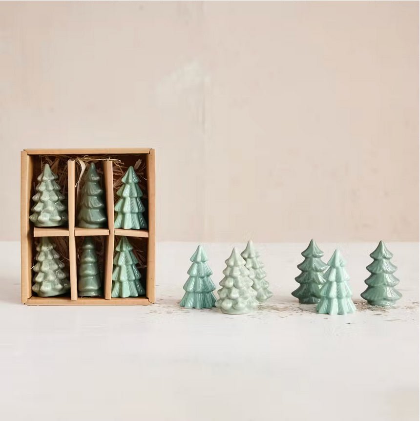 Set of Six Tiny 2" Christmas Trees Shades of Green - Marmalade Mercantile