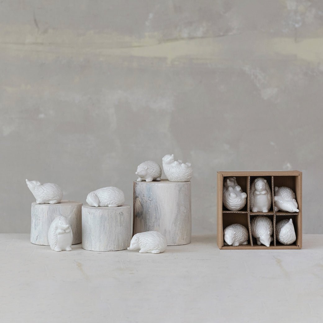 Set of Six Tiny Ceramic Hedgehog Figures - Marmalade Mercantile