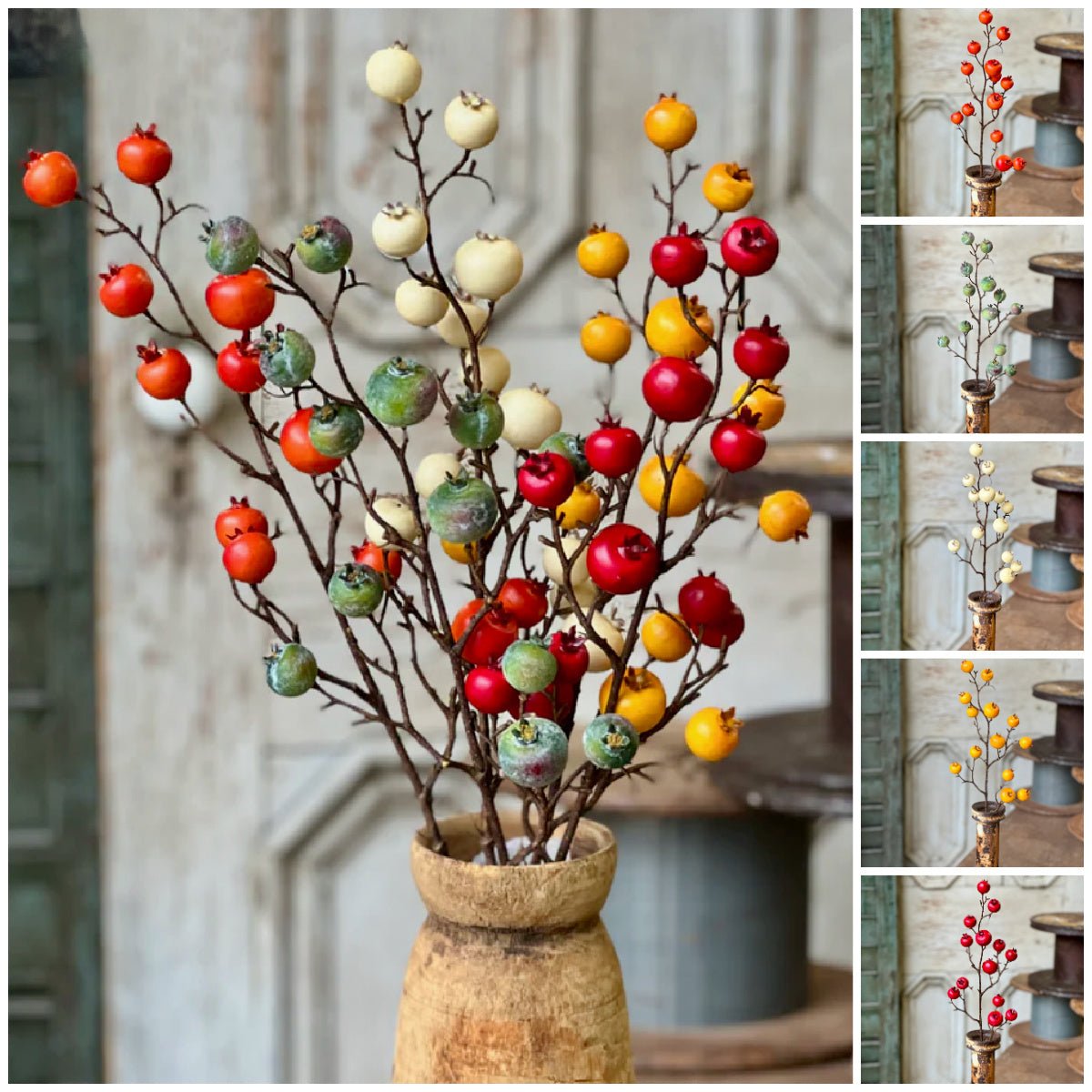 Set of Three Autumn Rose Hips Stems CHOICE of Five Colors - Marmalade Mercantile