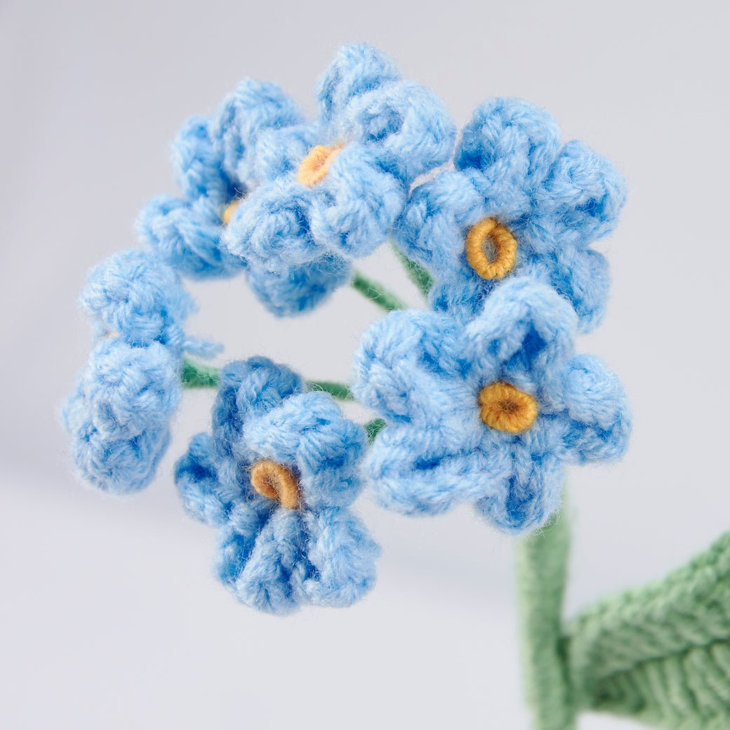 Set of THREE Forget Me Not Hand - Made Crocheted Stems - Marmalade Mercantile