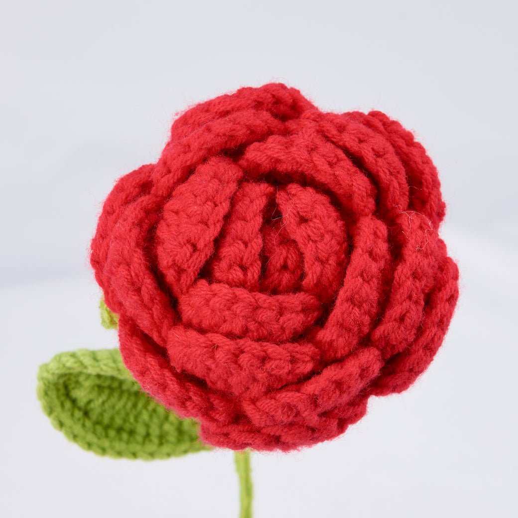 Set of THREE Hand - Made Crocheted Red Rose Stems - Marmalade Mercantile