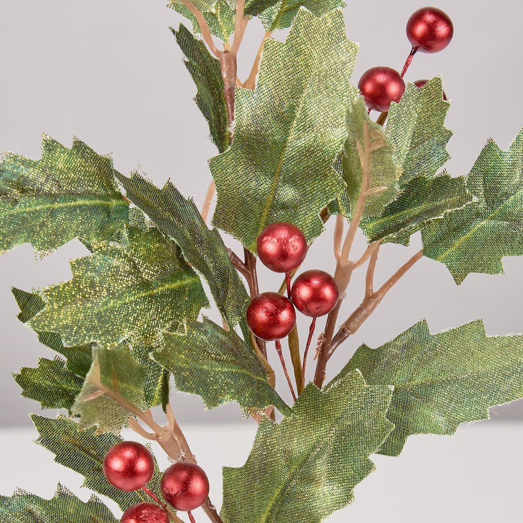 Set of Three Holiday Holly Picks w Leaves & Berries - Marmalade Mercantile