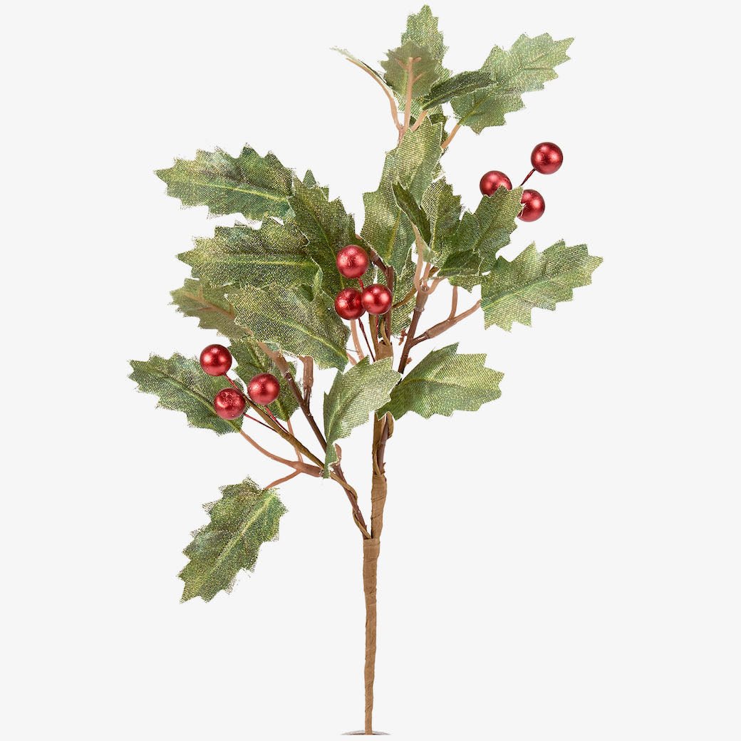 Set of Three Holiday Holly Picks w Leaves & Berries - Marmalade Mercantile