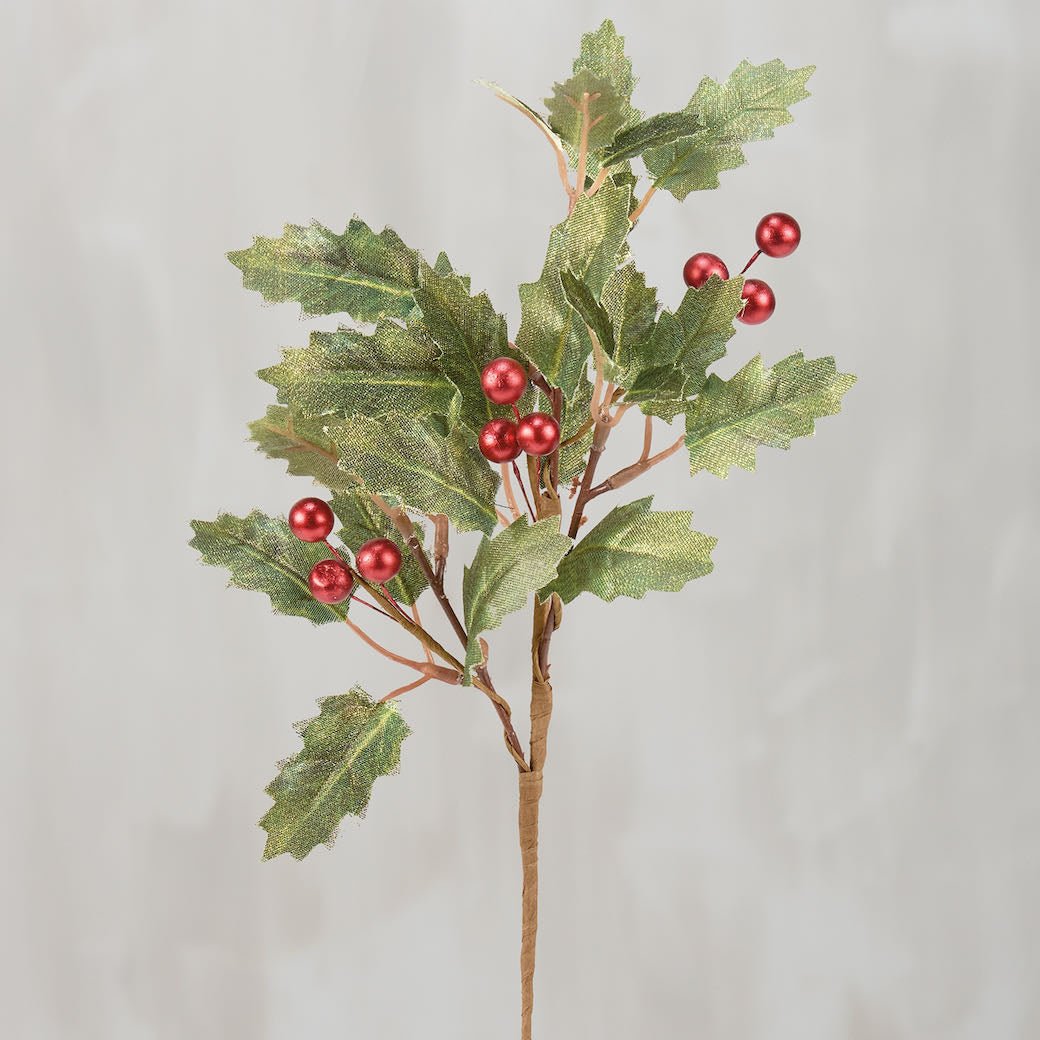 Set of Three Holiday Holly Picks w Leaves & Berries - Marmalade Mercantile