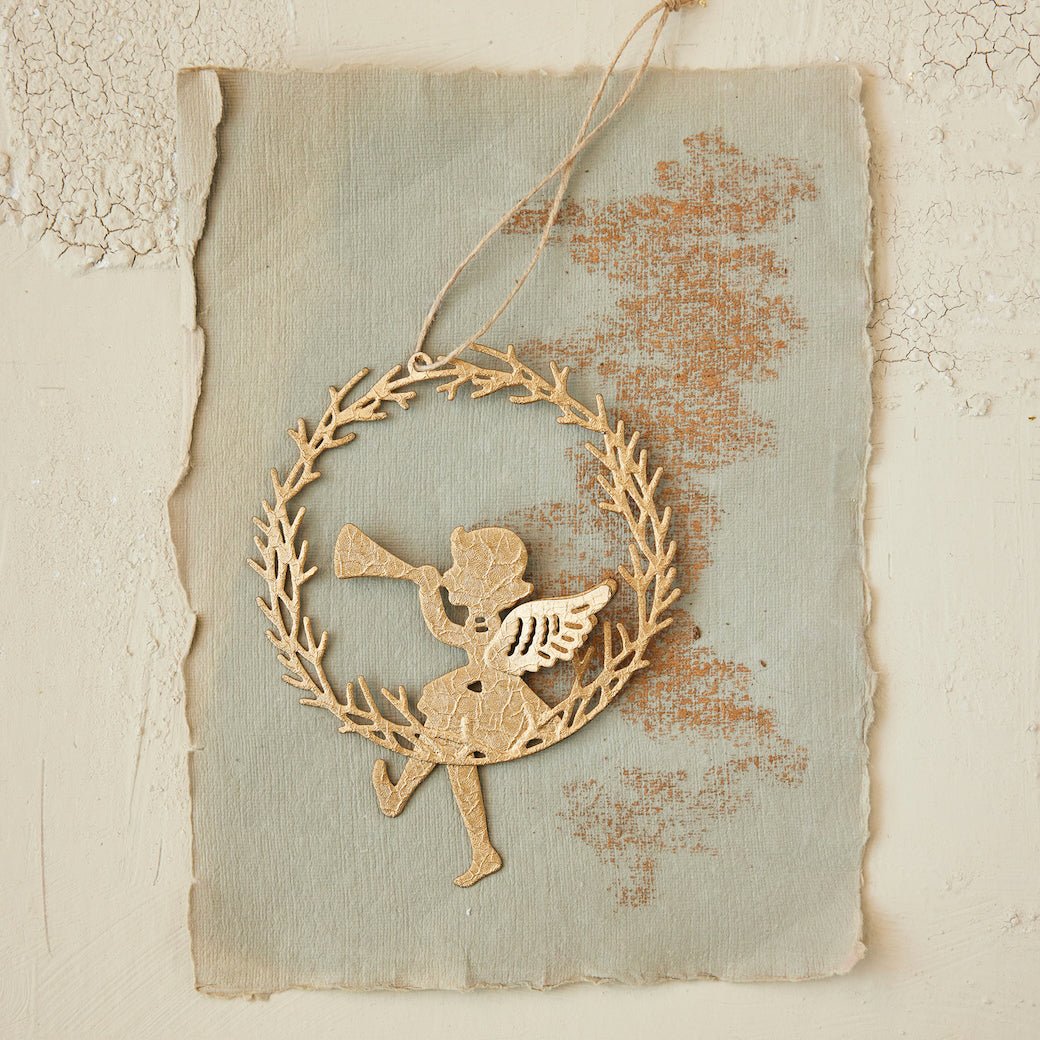 Set of Three Metal Angel on a Wreath Ornaments - Marmalade Mercantile