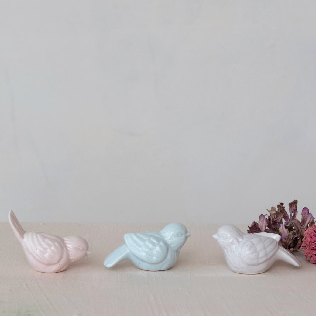 Set of Three Pastel Stoneware Bird Figures - Marmalade Mercantile