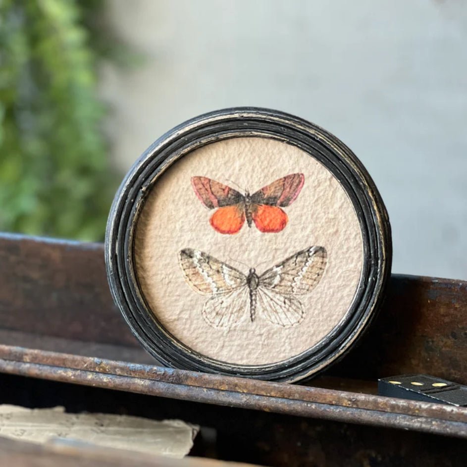 Set of Three Petite Kaleidescope Butterfly Round Framed Prints - Marmalade Mercantile