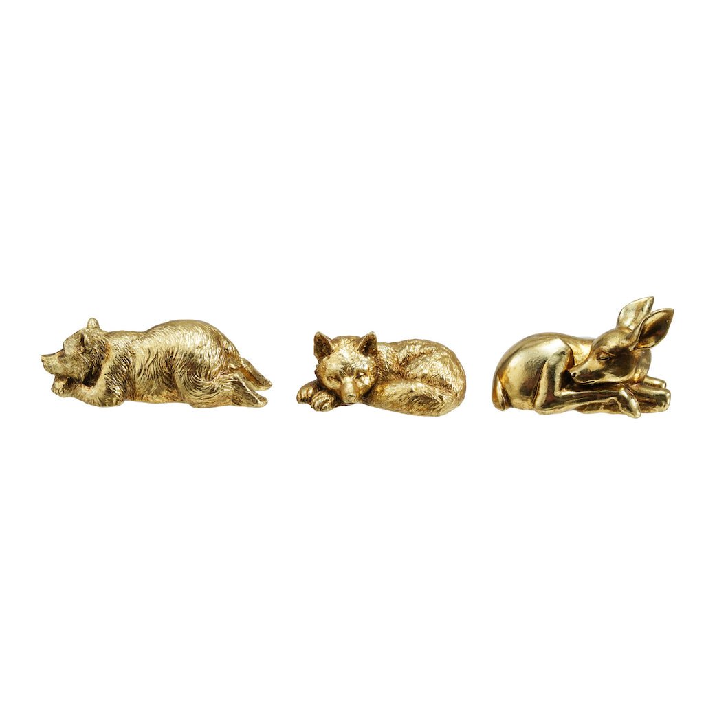 Set of Three Resin Sleeping Animals, Antique Gold Finish - Marmalade Mercantile