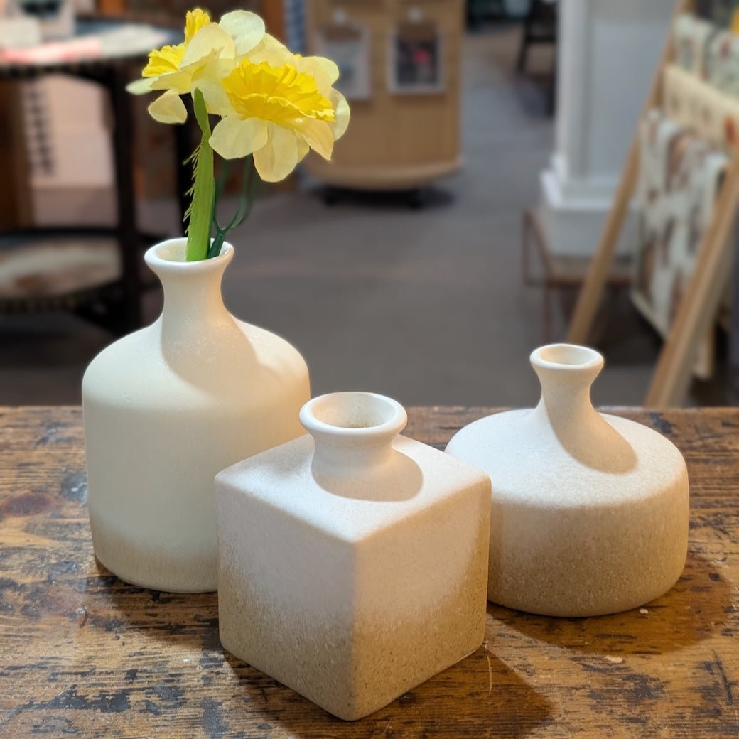 Set of Three Stoneware Bud Vases Off White & Tan - Marmalade Mercantile