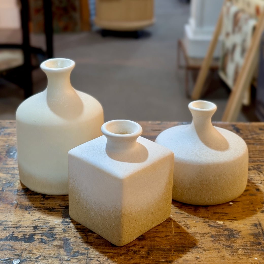 Set of Three Stoneware Bud Vases Off White & Tan - Marmalade Mercantile