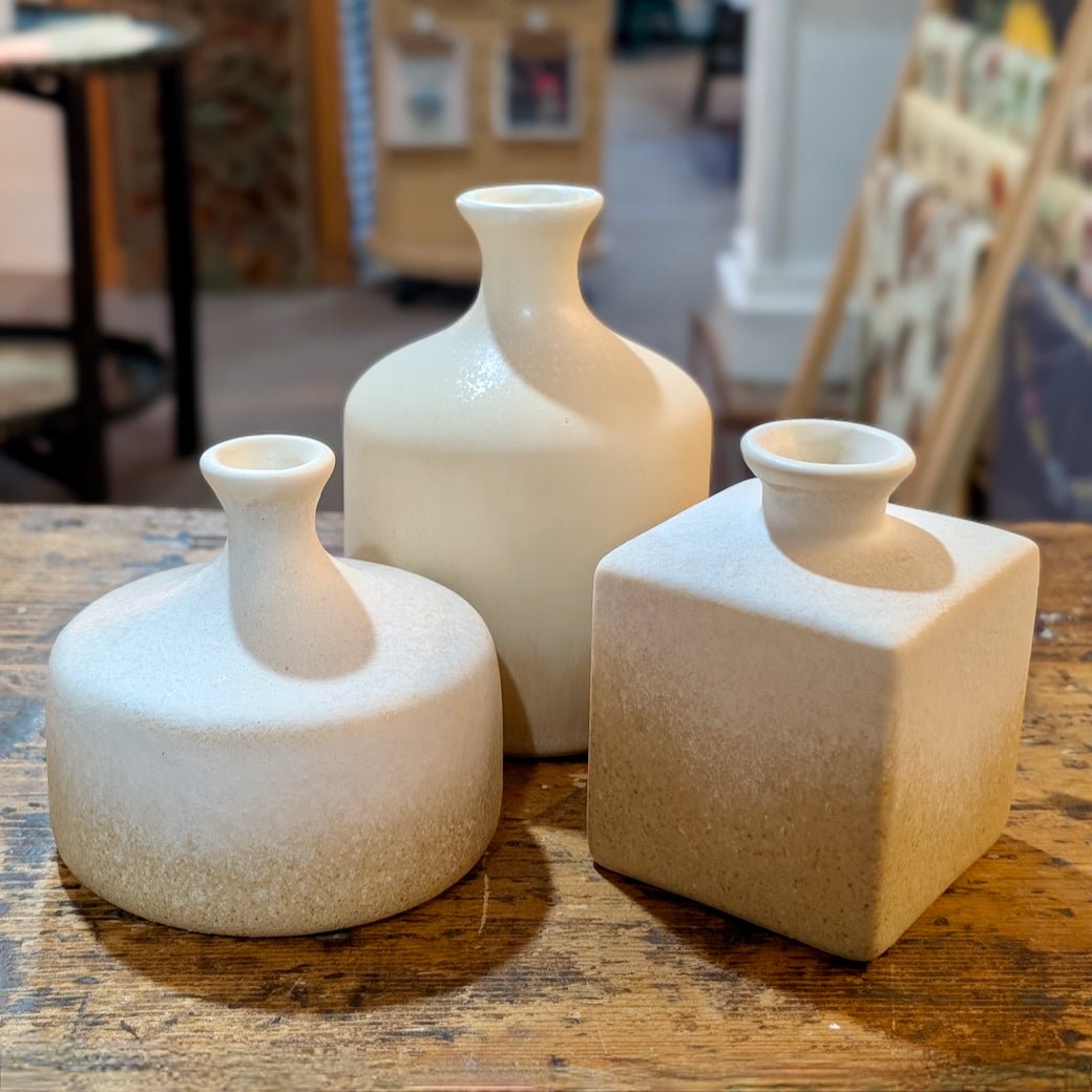 Set of Three Stoneware Bud Vases Off White & Tan - Marmalade Mercantile