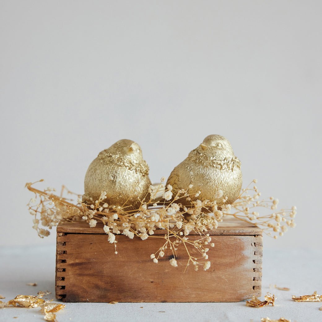Set of Two Cast Resin Birds with Antique Gold Finish - Marmalade Mercantile