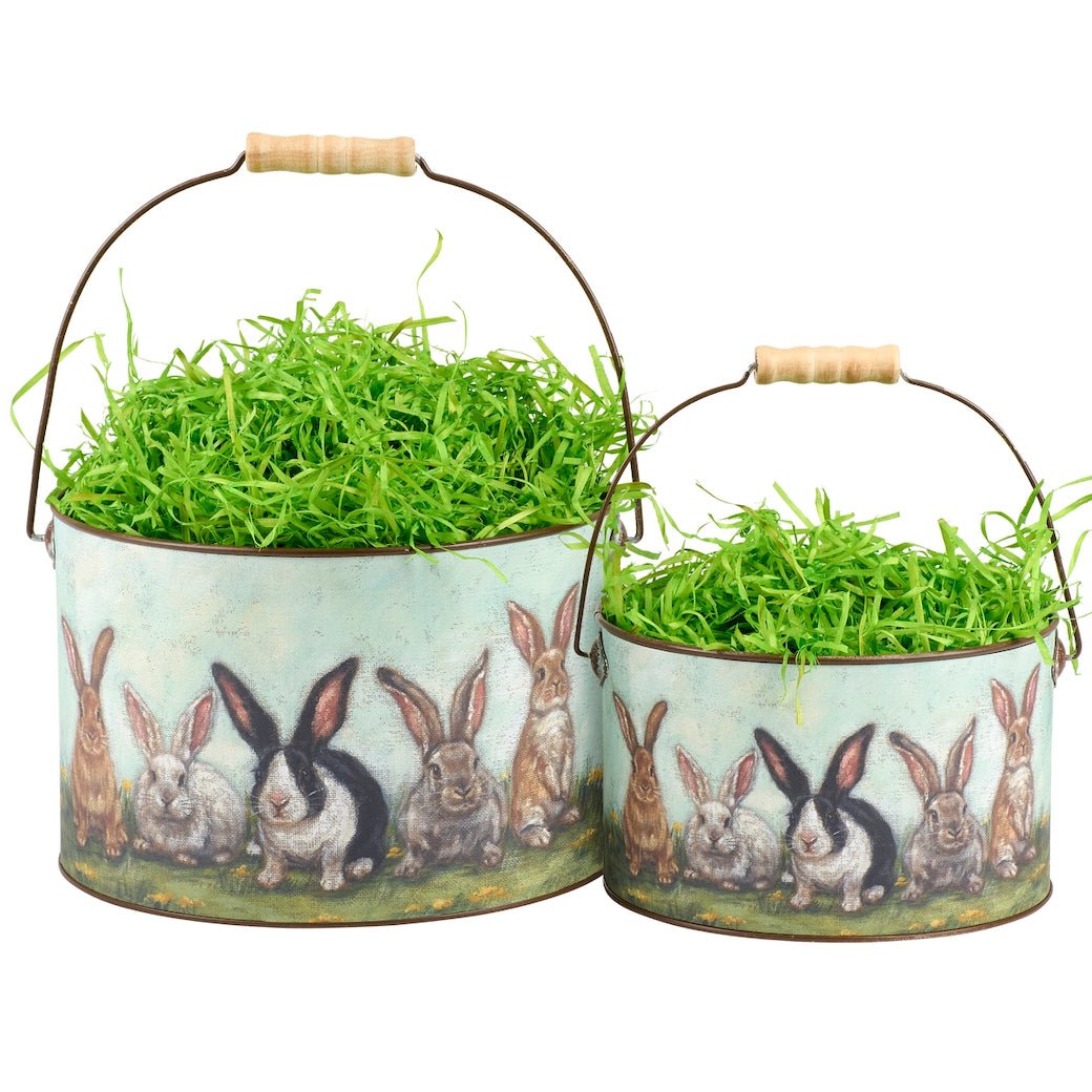 Set of Two Decorative Garden Bunny Friends Buckets - Marmalade Mercantile