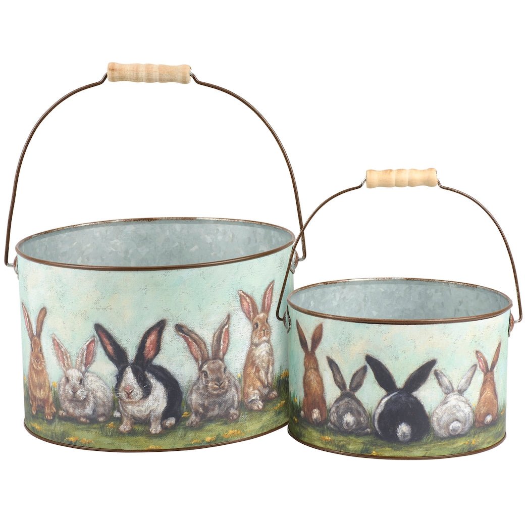 Set of Two Decorative Garden Bunny Friends Buckets - Marmalade Mercantile