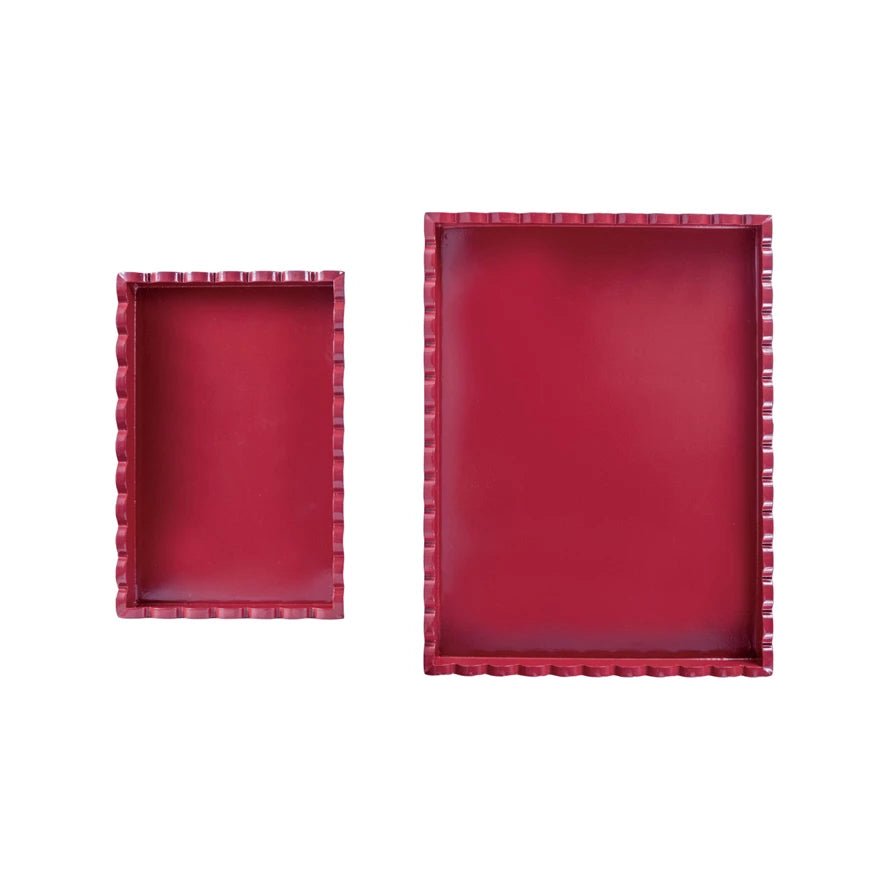 Set of Two Decorative MDF Lacquered Scalloped Trays - Marmalade Mercantile