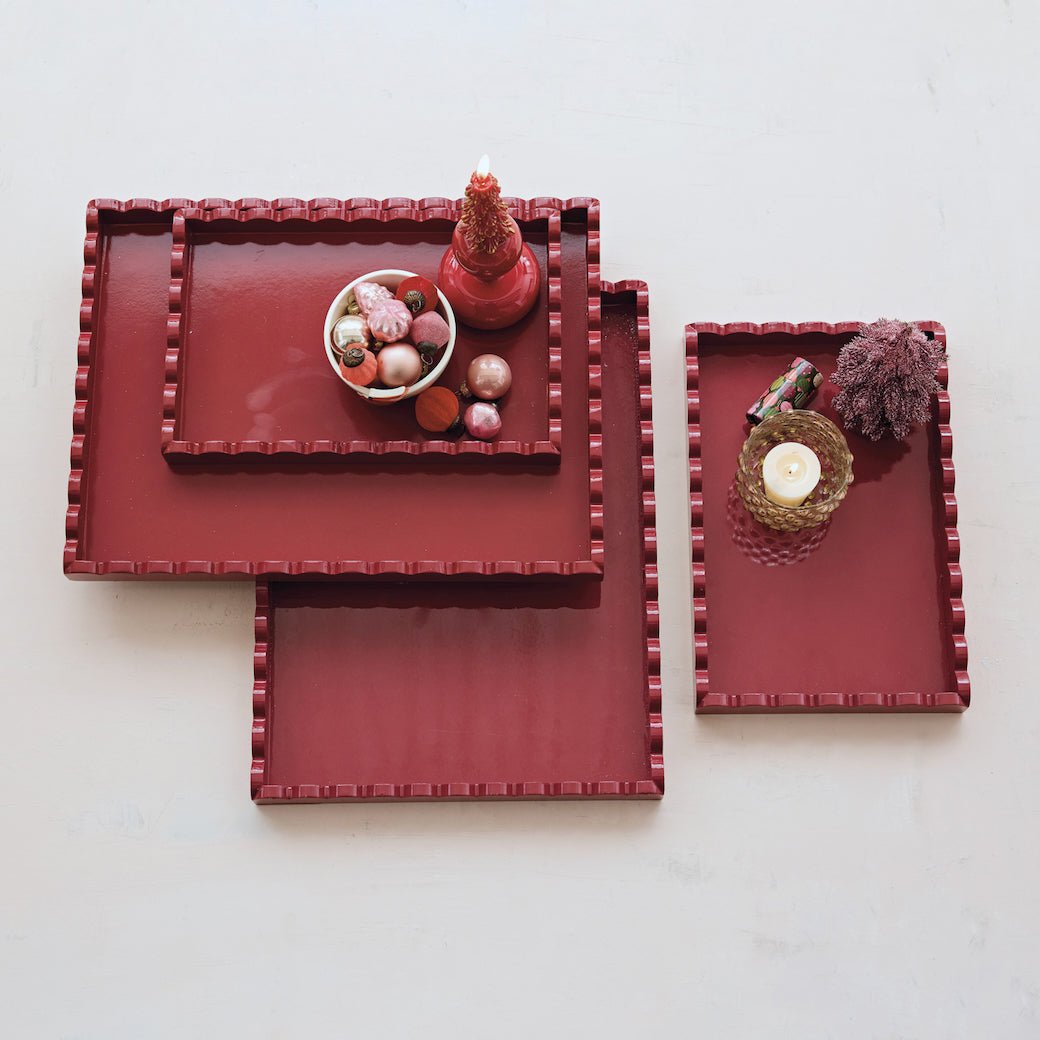 Set of Two Decorative MDF Lacquered Scalloped Trays - Marmalade Mercantile