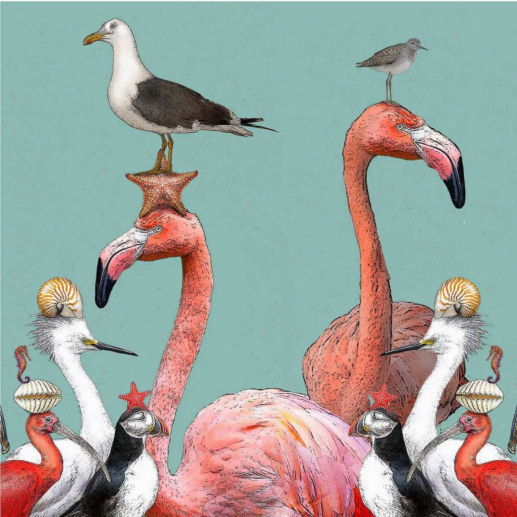 Set of Two Fanciful Shore Birds Vinyl Place Mats - Marmalade Mercantile