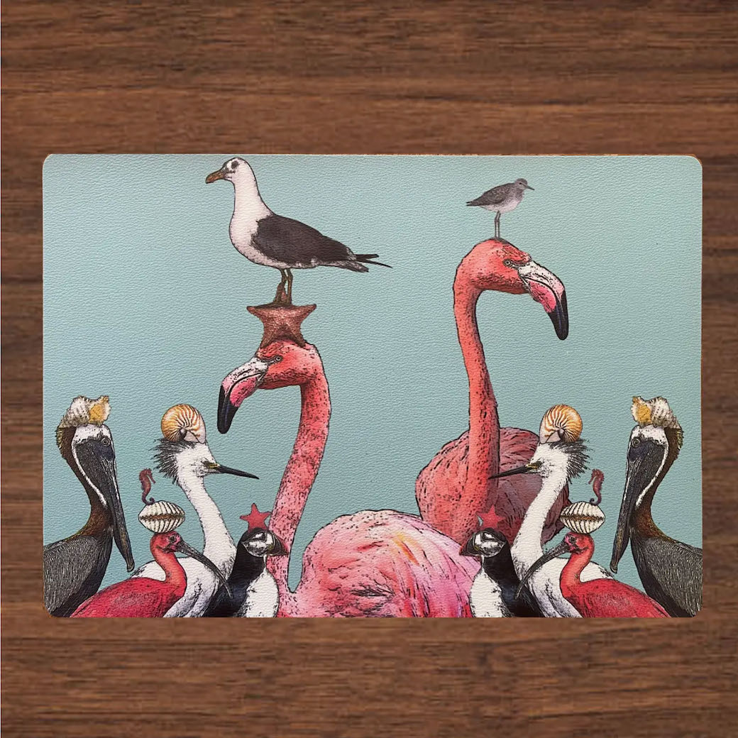 Set of Two Fanciful Shore Birds Vinyl Place Mats - Marmalade Mercantile